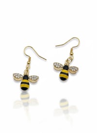 Image 1 of Honey Bee Drop Earrings - Sparkling Crystal &amp; Gold Enamel Dangles