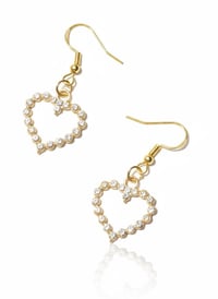 Image 1 of Gold Heart Crystal Drop Earrings, Pave Bridal Jewelry