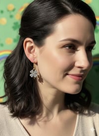 Image 2 of Crystal Clover Earrings, Gold St. Patrick's Day Dangles