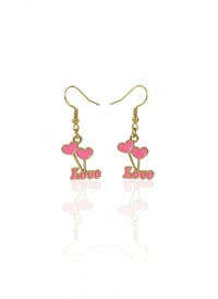 Image 1 of Pink Heart Dangle Earrings – Gold Tone, Y2K Love Jewelry