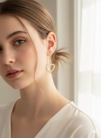 Image 2 of Gold Heart Crystal Drop Earrings, Pave Bridal Jewelry