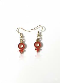 Image 1 of Red Enamel Venus Symbol Earrings – Feminist Gold Dangle Jewelry