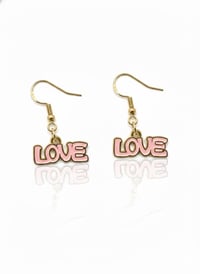 Image 1 of Pink LOVE Enamel Earrings, Gold Tone Y2K Dangles