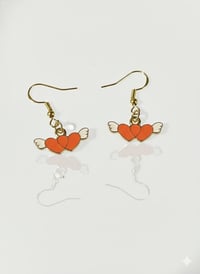 Image 1 of Red Winged Heart Dangle Earrings, Gold Hooks, Y2K Jewelry