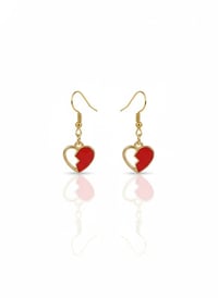 Image 1 of Red Enamel Broken Heart Dangle Earrings, Gold Tone