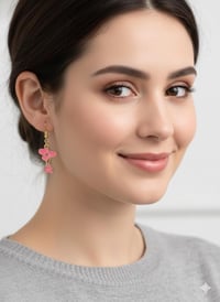 Image 2 of Pink Teddy Bear Heart Balloon Dangle Earrings, Enamel Gold Jewelry