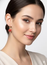 Image 2 of EKG Heartbeat Dangle Earrings, Red Enamel, Nurse Doctor Gift