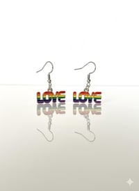 Image 1 of Rainbow LOVE Earrings, Enamel Pride Jewelry, Gold Tone