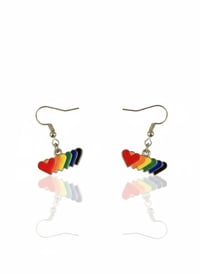 Image 1 of Rainbow Heart Dangle Earrings, Gold Pride Jewelry