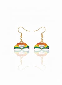 Image 1 of Rainbow Heart Hand Dangle Earrings, LGBTQ Pride Jewelry