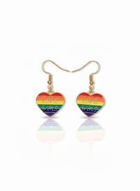 Image 1 of Love Wins Rainbow Heart Dangle Earrings – Gold-Plated Pride Jewelry