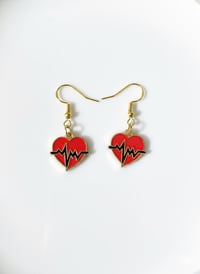 Image 3 of EKG Heartbeat Dangle Earrings, Red Enamel, Nurse Doctor Gift