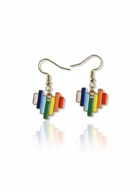 Image 1 of Rainbow Enamel Heart Dangle Earrings, Gold Plated Pride Jewelry