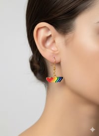 Image 2 of Rainbow Heart Dangle Earrings, Gold Pride Jewelry