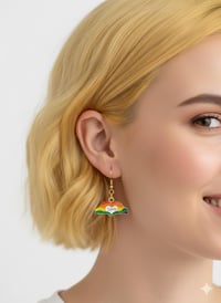 Image 2 of Rainbow Heart Hand Dangle Earrings, LGBTQ Pride Jewelry