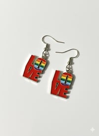 Image 1 of Rainbow LOVE Enamel Earrings – Pride LGBTQ+ Dangle Jewelry
