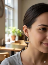 Image 2 of Rainbow LOVE Earrings, Enamel Pride Jewelry, Gold Tone