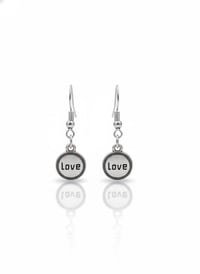 Image 1 of Antique Silver Tone 'Love' Dangle Earrings, Minimalist Jewelry