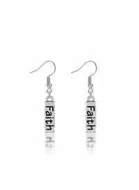 Image 1 of Faith Bar Earrings - Silver Tone Christian Dangle Earrings
