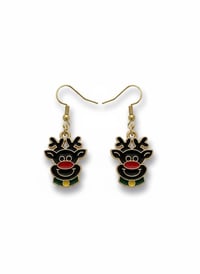 Image 1 of Enamel Reindeer Christmas Drop Earrings, Holiday Jewelry