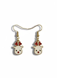 Image 1 of Handmade Reindeer Earrings, Gold Enamel Christmas Dangles