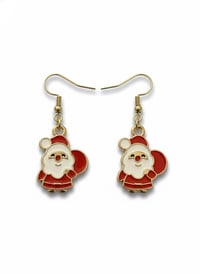 Image 1 of Enamel Santa Claus Drop Earrings – Gold-Tone Christmas Jewelry