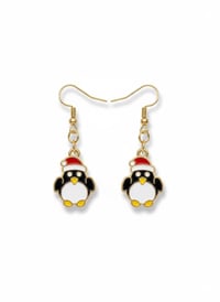 Image 1 of Christmas Penguin Dangle Earrings • Festive Enamel Jewelry