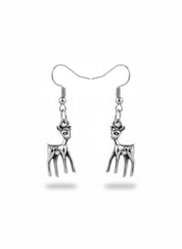 Image 1 of Silver Fawn Drop Earrings, Woodland Animal Jewelry