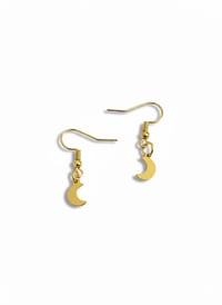 Image 1 of Gold Tone Crescent Moon Dangle Earrings • Celestial Boho Jewelry