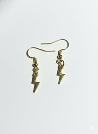 Image 1 of Dainty Gold Lightning Bolt Earrings, Minimalist Dangles