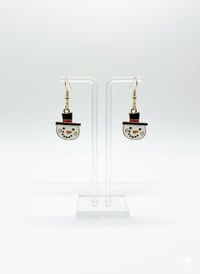 Image 2 of Snowman Dangle Earrings - Gold Plated Enamel Holiday Jewelry