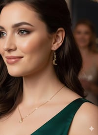 Image 2 of Gold Tone Crescent Moon Dangle Earrings • Celestial Boho Jewelry