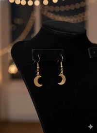 Image 3 of Gold Tone Crescent Moon Dangle Earrings • Celestial Boho Jewelry
