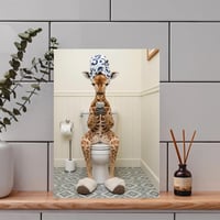 Image 2 of  Giraffe on the loo houlding a mobil phone Print