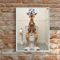 Image 1 of  Giraffe on the loo houlding a mobil phone Print