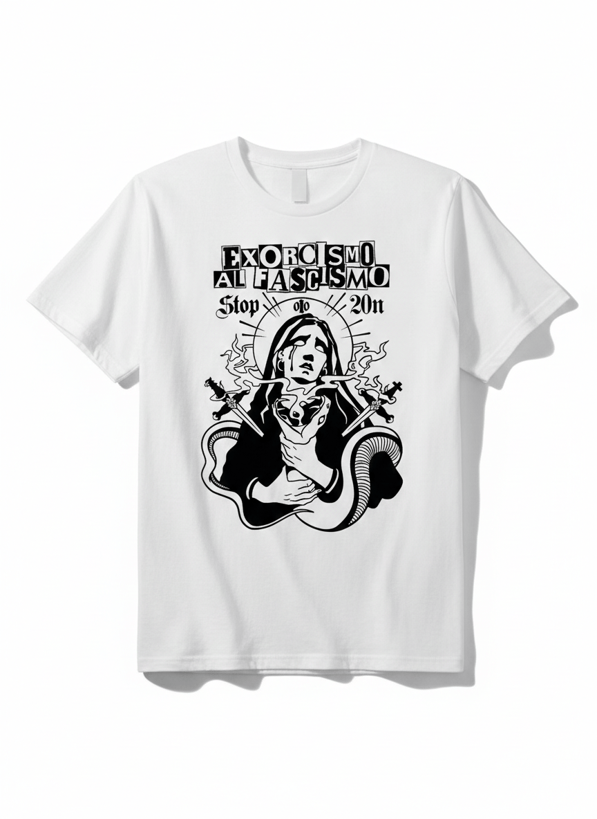 PREORDER Camiseta EXORCISMO AL FASCISMO- BLANCO