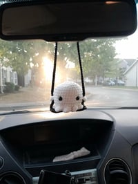 Image 1 of Crochet Ghost Car Charm on Swing: Spooky Rearview Mirror Decor