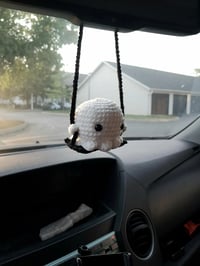 Image 3 of Crochet Ghost Car Charm on Swing: Spooky Rearview Mirror Decor