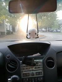 Image 4 of Crochet Ghost Car Charm on Swing: Spooky Rearview Mirror Decor