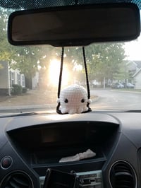 Image 5 of Crochet Ghost Car Charm on Swing: Spooky Rearview Mirror Decor