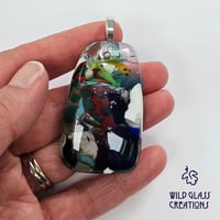 Image 3 of Recycled melted glass pendant - green dots