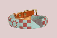 Image 3 of Quilted Dog Collar Sleeve with Leather Collar / Sawtooth Four Square Series