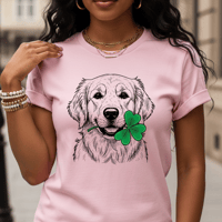 Image 3 of Cute Golden Retriever Shamrock Shirt Saint Patricks Day Gildan Softstyle Family Tee