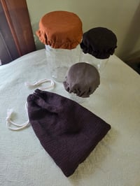 Image 1 of Pure Linen Jar Covers & Garlic Keeper Set- Shades of Autumn 