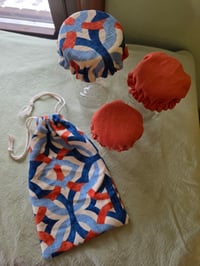 Image 1 of Pure Linen Jar Covers & Garlic Keeper Set- Blue & Orange 