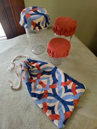 Image 2 of Pure Linen Jar Covers & Garlic Keeper Set- Blue & Orange 