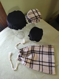 Image 2 of Pure Linen Jar Covers & Garlic Keeper Set- Neutral Plaid