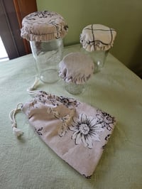 Image 1 of Linen Jar Covers & Garlic Keeper Set in Farmhouse Vibes