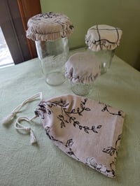 Image 2 of Linen Jar Covers & Garlic Keeper Set in Farmhouse Vibes