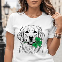 Image 1 of Cute Golden Retriever Shamrock Shirt Saint Patricks Day Gildan Softstyle Family Tee